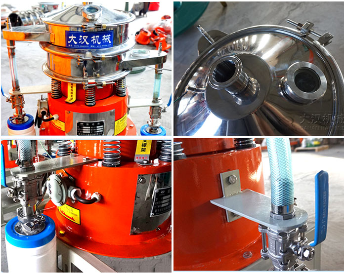 氣體保護(hù)振動(dòng)篩結(jié)構(gòu)分出料口，進(jìn)料口，排氣管等